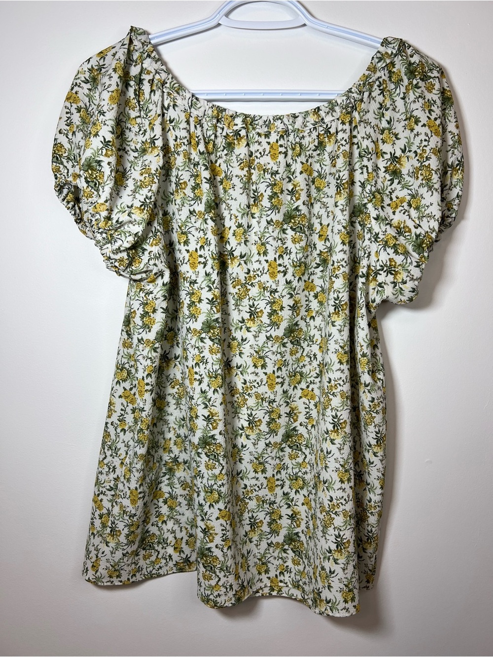 Max Studio White Floral Chic Puff-Sleeve Blouse with Yellow Print Women’s Large - Picture 5 of 7